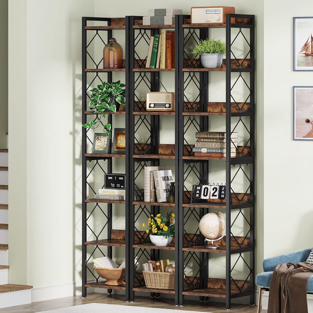 Tribesigns 78.7 Inch Extra Tall Narrow Bookshelf Set of 2, 7 Tier Skinny Bookcase for Small Spaces, Freestanding Display Shelves, Multifunctional Corner Storage Organizer for Home Office, Rustic Brown