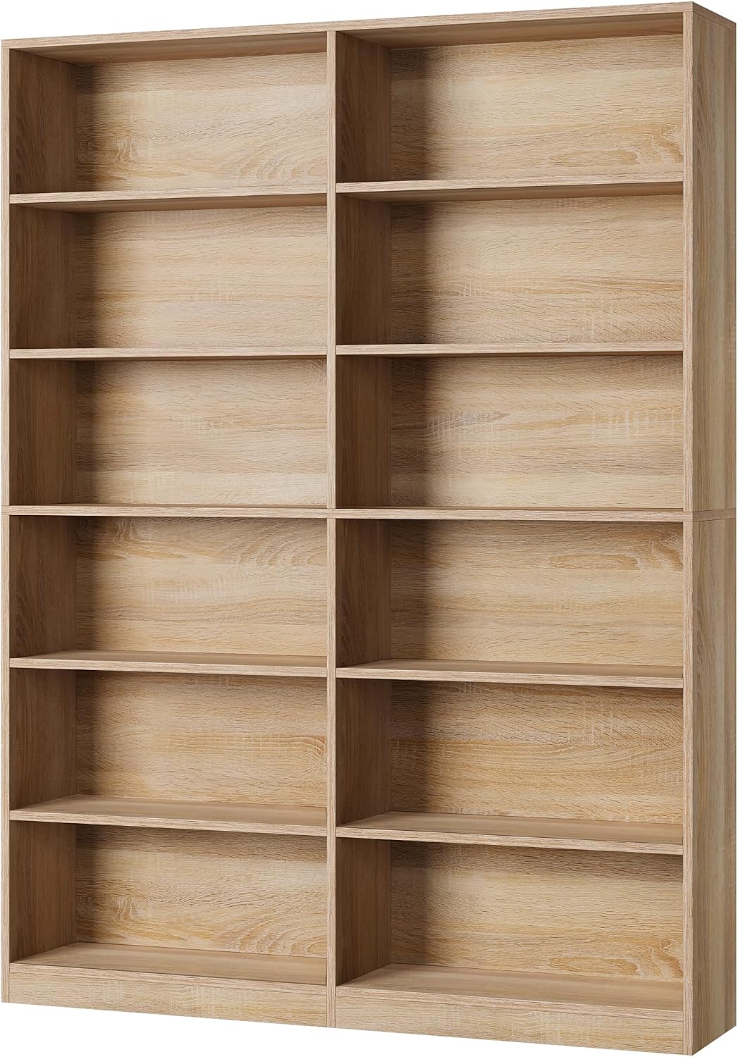 FACBOTALL Bookshelf and Bookcase, 6-Tier Double Wide Bookshelves,Freestanding Display Storage Shelves, Tall Bookcases for Home Decor Bedroom, Living Room, Home Office, Light Oak