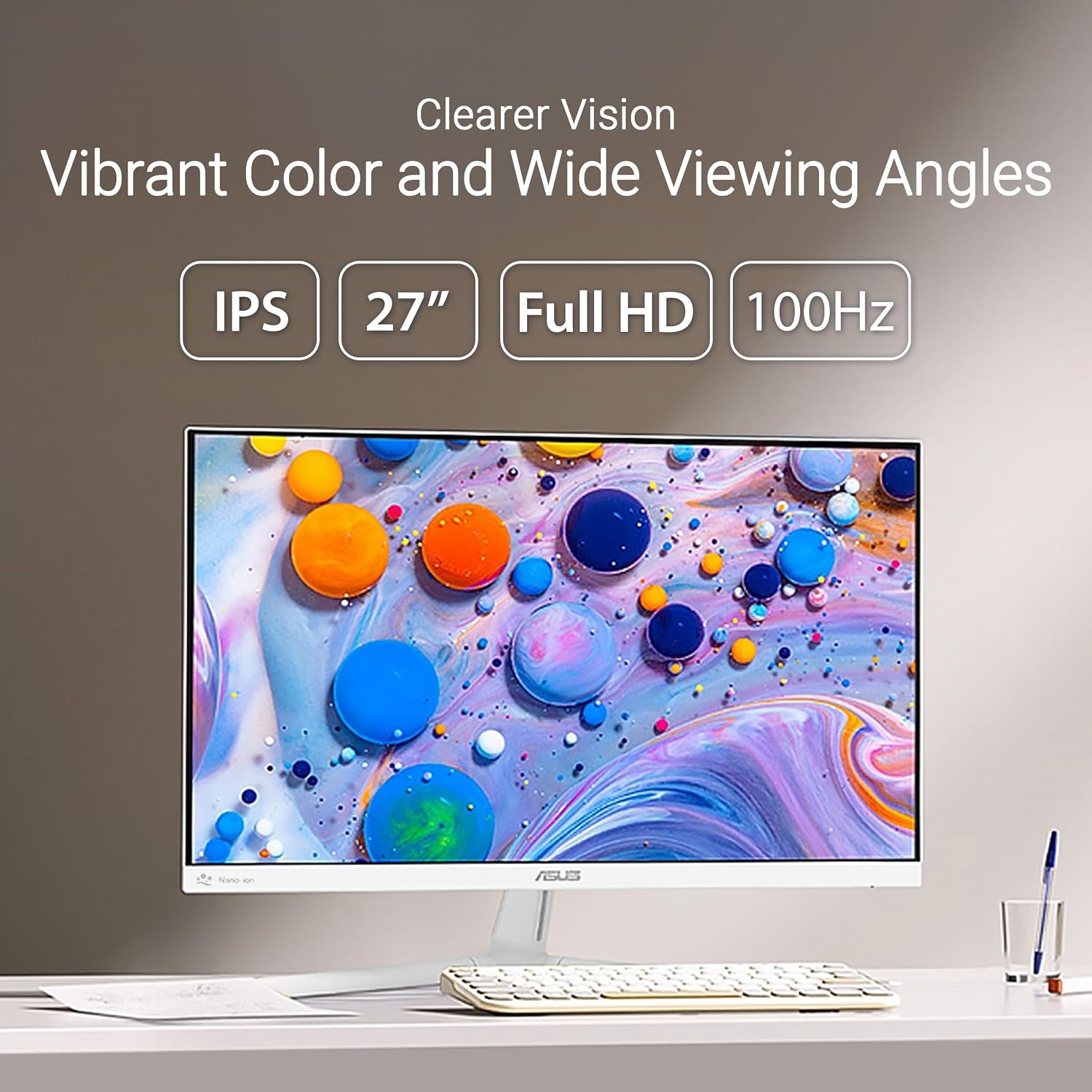 ASUS 27' 1080P Eye Care Monitor (VU279HFI-W) - Full HD, IPS, 100Hz, SmoothMotion, Adaptive Sync, Nano-ion, Eye Care Plus, Blue Light Filter, Flicker Free, VESA Wall Mountable, 3 yr Warranty