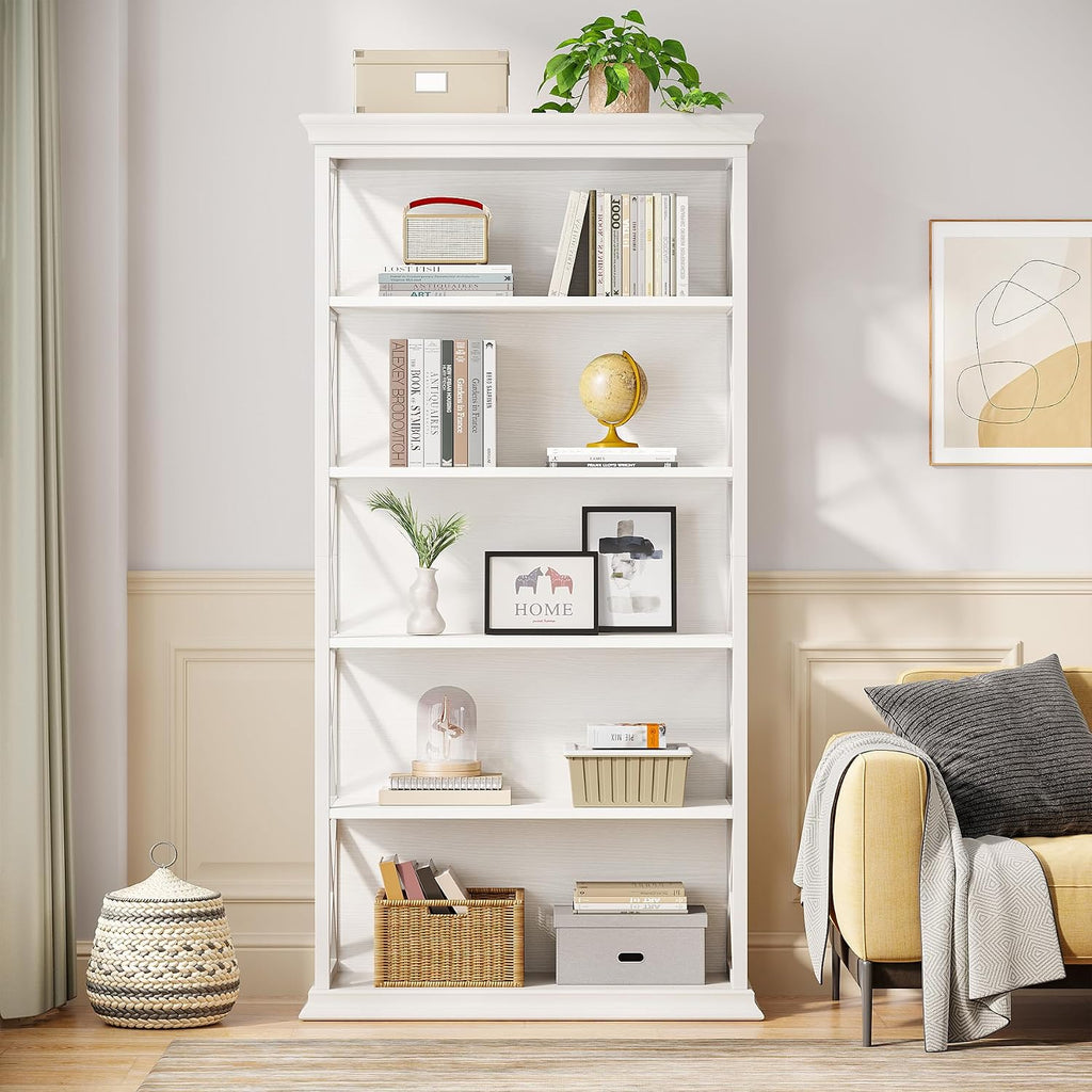 Tribesigns 6-Tier Bookcase, 71 Inches Industrial Bookshelves and Bookcases, Floor Standing 5 Shelf Display Storage Shelves Tall Bookcase for Home Office, Living Room, Bed Room, White
