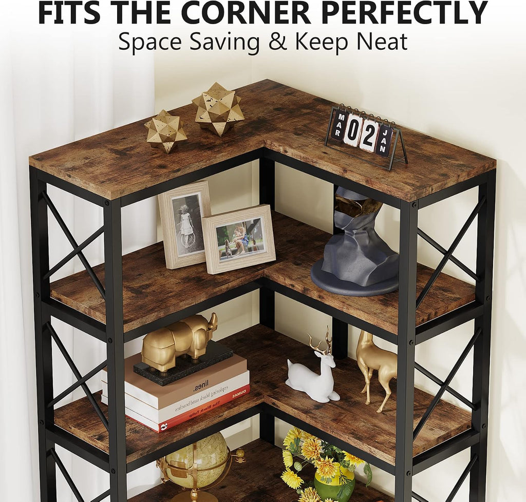 Tribesigns 7-Shelf Corner Bookshelf,Large Modern Corner Bookcase, 7-Tier Tall Corner Shelf Storage Display Rack with Metal Frame for Living Room Home Office (Rustic Brown) | Large, Corner Bookcase, Tall, Corner Shelf, Storage Display Rack, Living Room