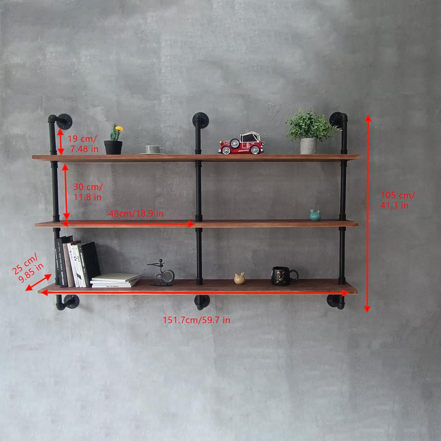 HDDFER Floating Shelves for Wall Bookshelf Industrial Pipe Shelving Shelves Natural Wood Planks 60 inch Rustic Wall Shelves Hanging Bookshelves Farmhouse Kitchen Shelving