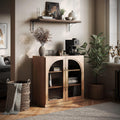 BELLEZE Modular Sideboard with Arched Glass Door, Accent Display Buffet Cabinet with Storage and Adjustable Shelves,Classic Modern Credenza for Dining Room Living Room Entryway (Camel)