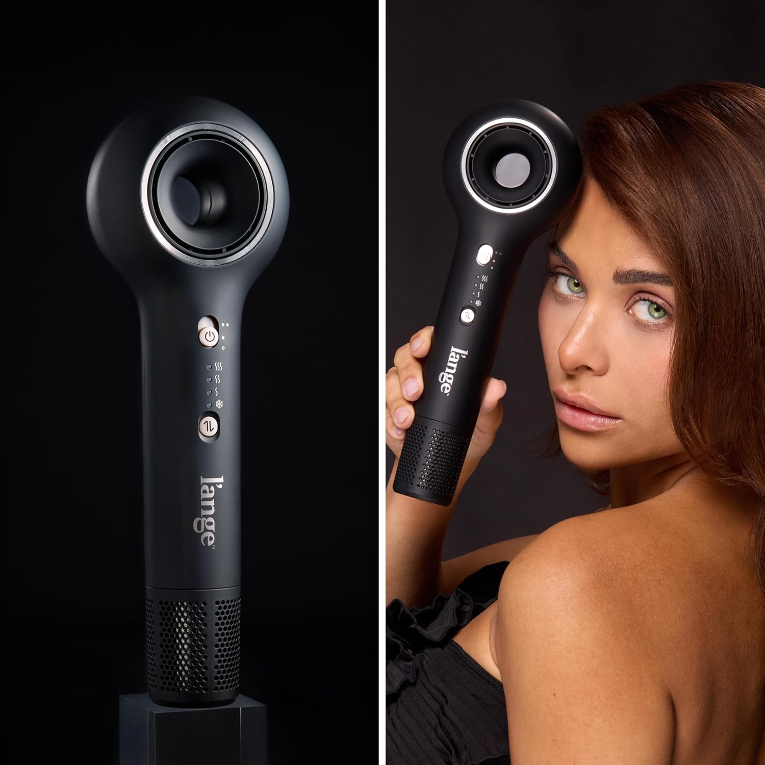L'ANGE HAIR Axia HaloRing Ionic Hair Dryer | High Speed Professional Blow Dryer for Smooth, Frizz-Free Styles | Lightweight Brushless Motor with Concentrator & Wall Mount | 4 Heat Settings | Black