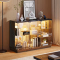 Lvifur High Gloss Display Cabinet - with Lock & LED Light, Curio Cabinet with Human Body Sensor & Glass Shelves for Toys, Books, Collectibles, Liquor, Bookcase for Living Room, Kitchen, Study, Black