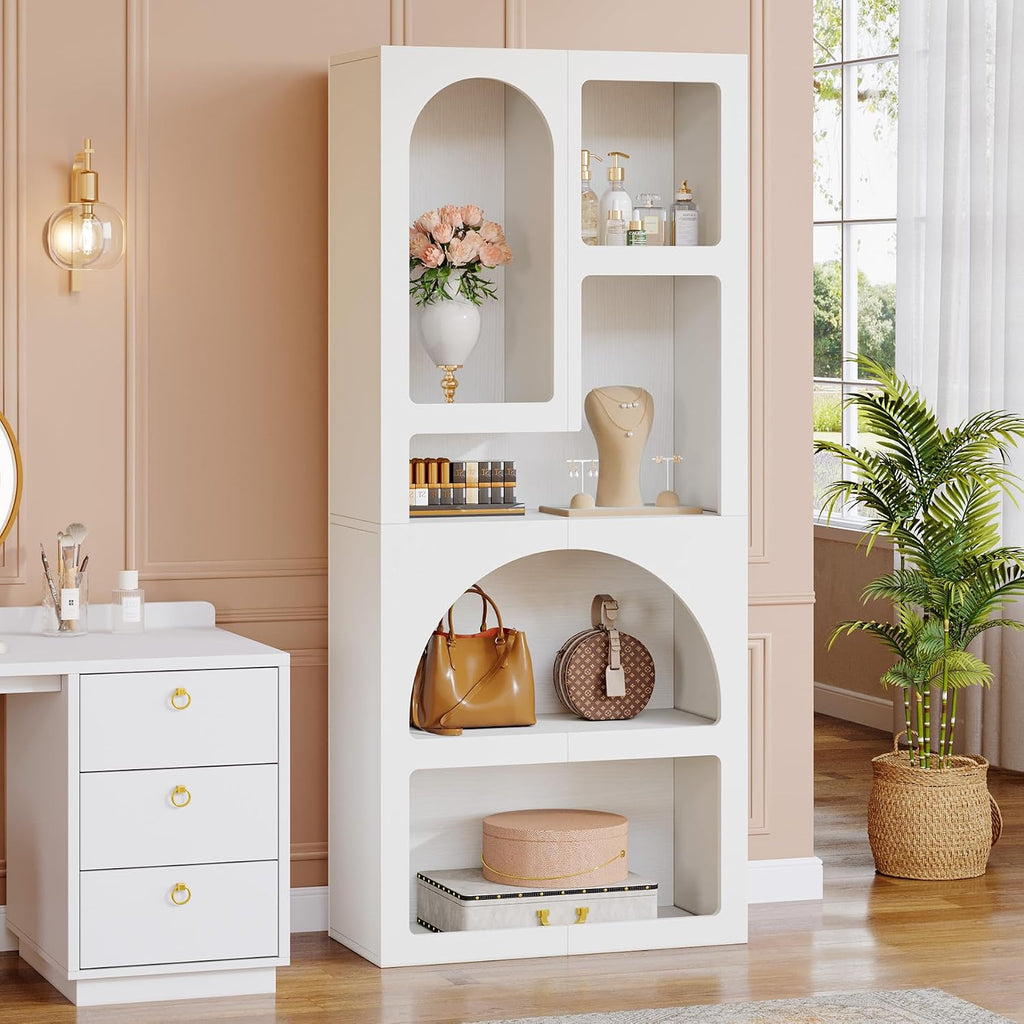 Tribesigns 70.87' Tall Geometric Bookshelf, White Arched Bookcase with 5 Irregular Storage Shelves, Modern Open Art Decor Display Shelf Free-Standing for Living Room, Bedroom, Closet