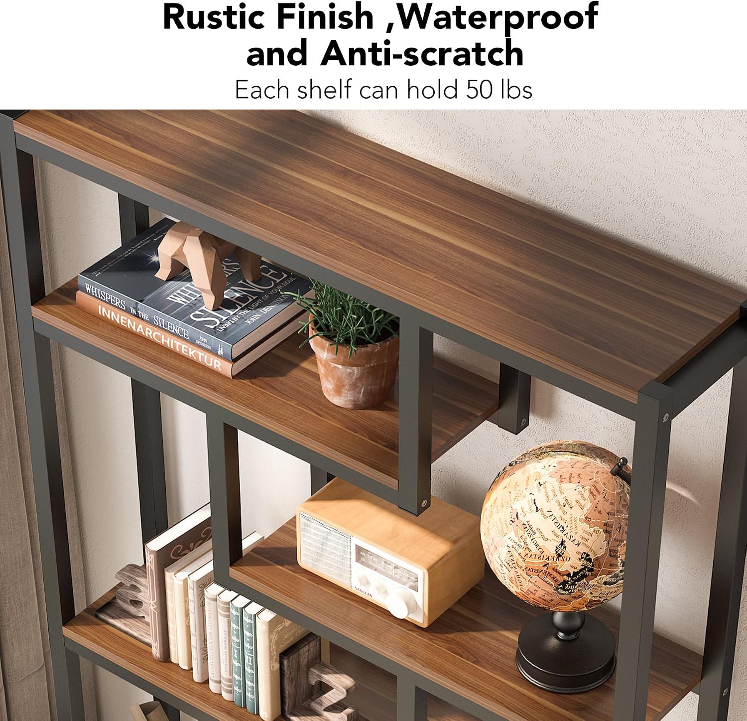 Tribesigns 6-Shelf Industrial Bookshelf Set of 2, Vintage Etagere Bookcase, 69 Inch Tall Storage Display Staggered Shelves with Sturdy Metal Frame for Home Office, Dark Walnut