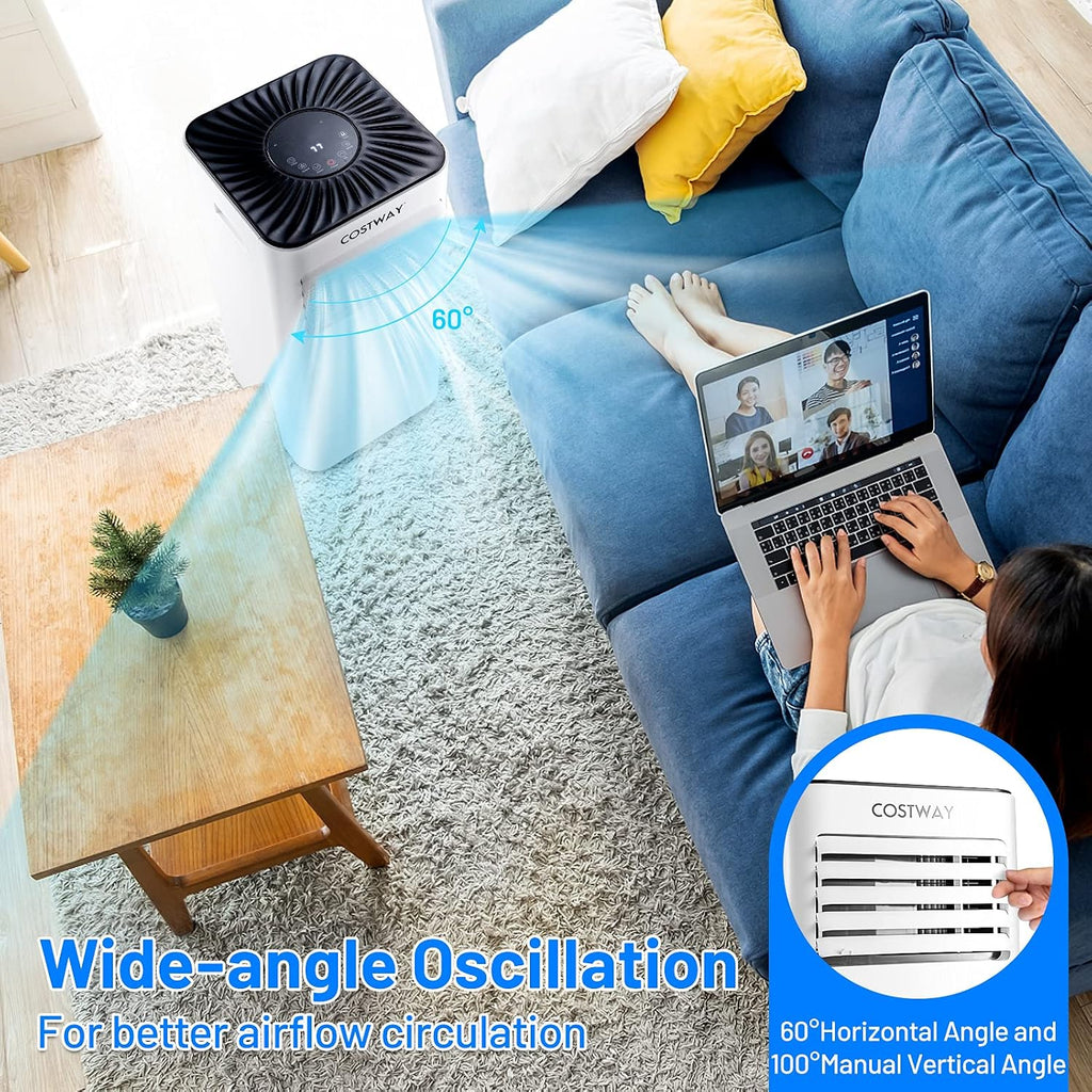 COSTWAY Portable Air Conditioner 10000BTU, Dehumidifier, Cooling for Room Spaces up to 350 Sq.Ft with 3 Speed Function, Universal Casters, 24H Timer, Remote Control, for Bedroom
