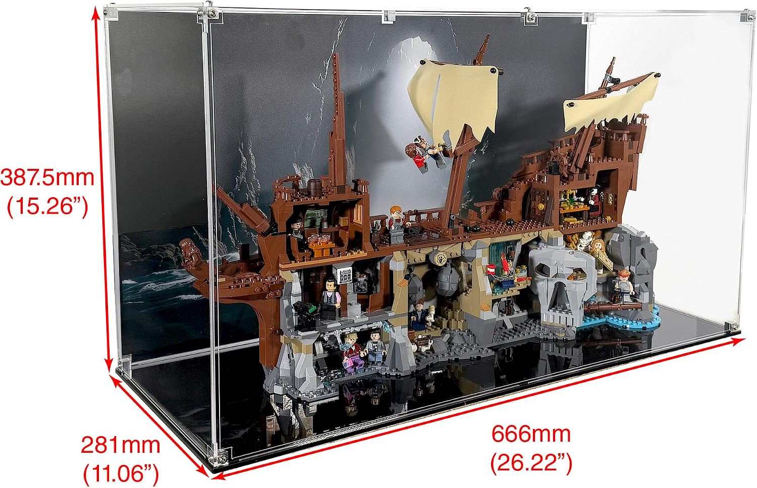 Display Case Compatible with LEGO Ideas The Goonies 21363 – Dustproof Acrylic Showcase with Cavern Scene Background for Movie Enthusiasts – Set Not Included