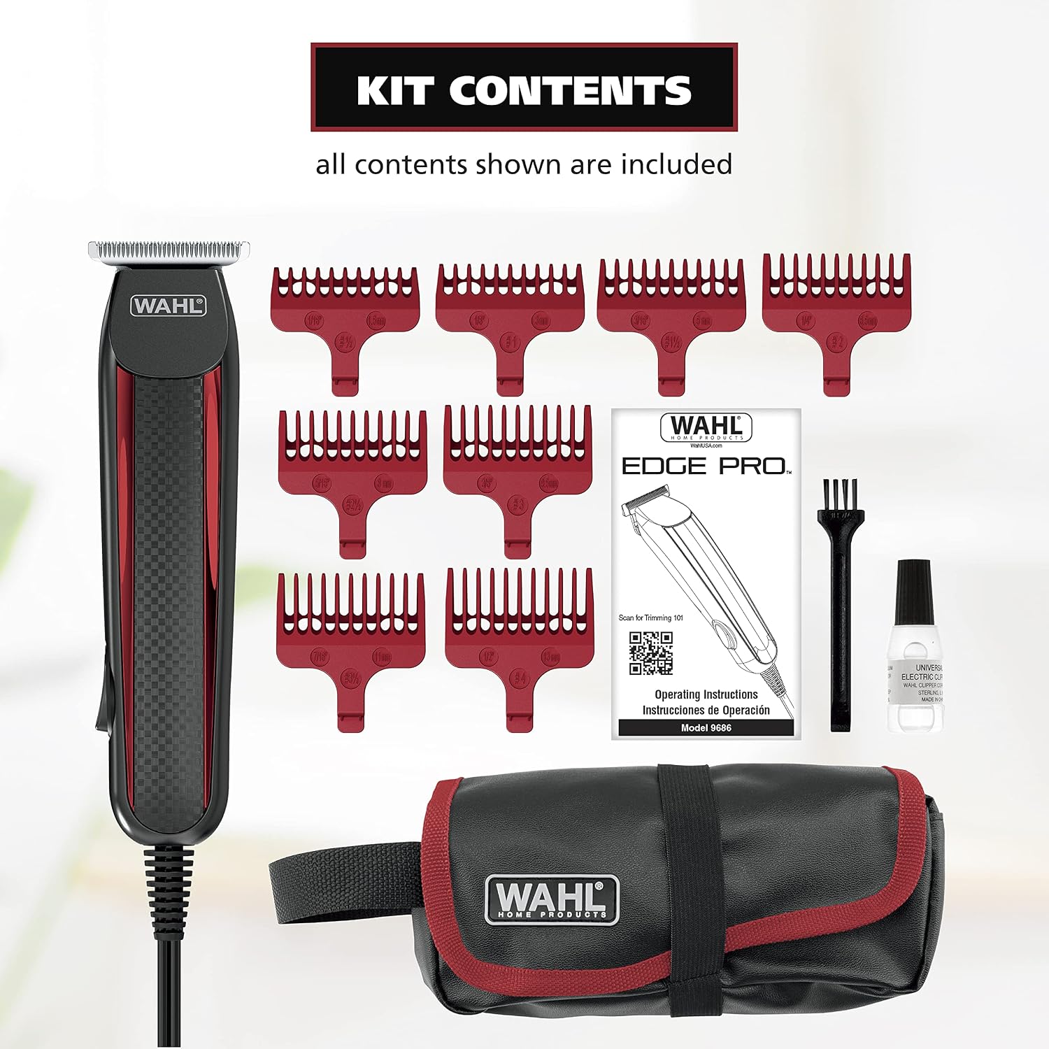Wahl Edge Pro Bump Free Corded Beard Trimmer for Men Touch Up Trimmer & Grooming Detailer Kit – Perfect for Edging Beards,Mustaches,Hair,& Stubble,– Model 9686-300,(Pack of 3)