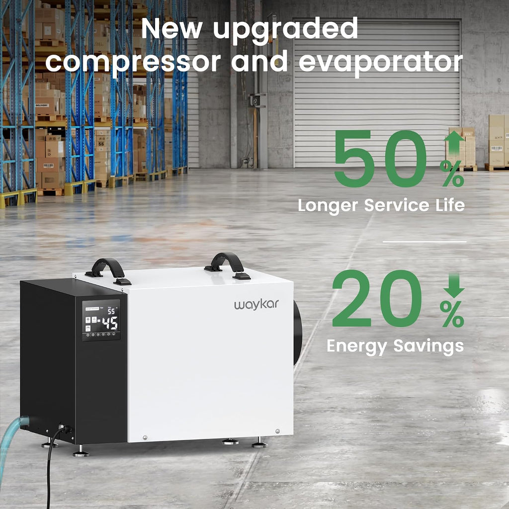 Waykar Commercial Dehumidifier with Pump and Drain Hose for crawl space, Basements, and Water Damage Unit