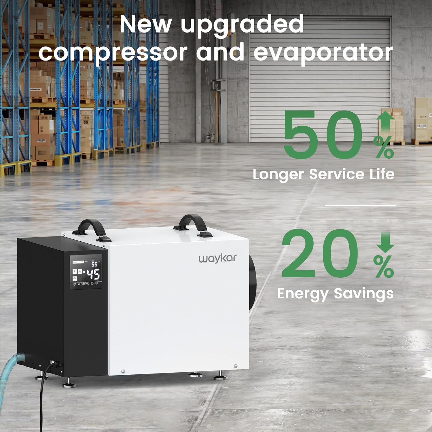 Waykar Commercial Dehumidifier with Pump and Drain Hose for crawl space, Basements, and Water Damage Unit