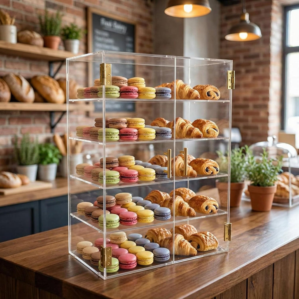 5 Tiers Large Acrylic Counter Top Bakery Display Case 5mm high Impact PETG Panels Bread Case 19.5' L X 10.2' W X 30' H Party Cake Cabinet (5 Tiers)