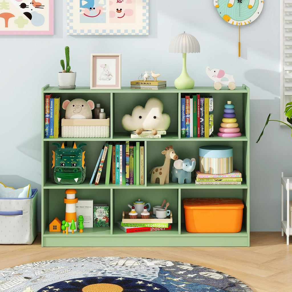 Giantex 8 Cube Bookcase, Freestanding 3-Tier Open Bookshelf, Modern Storage Display Cabinet, Wood Cube Storage Organizer for Living Room, Kid's Room, Mint Green