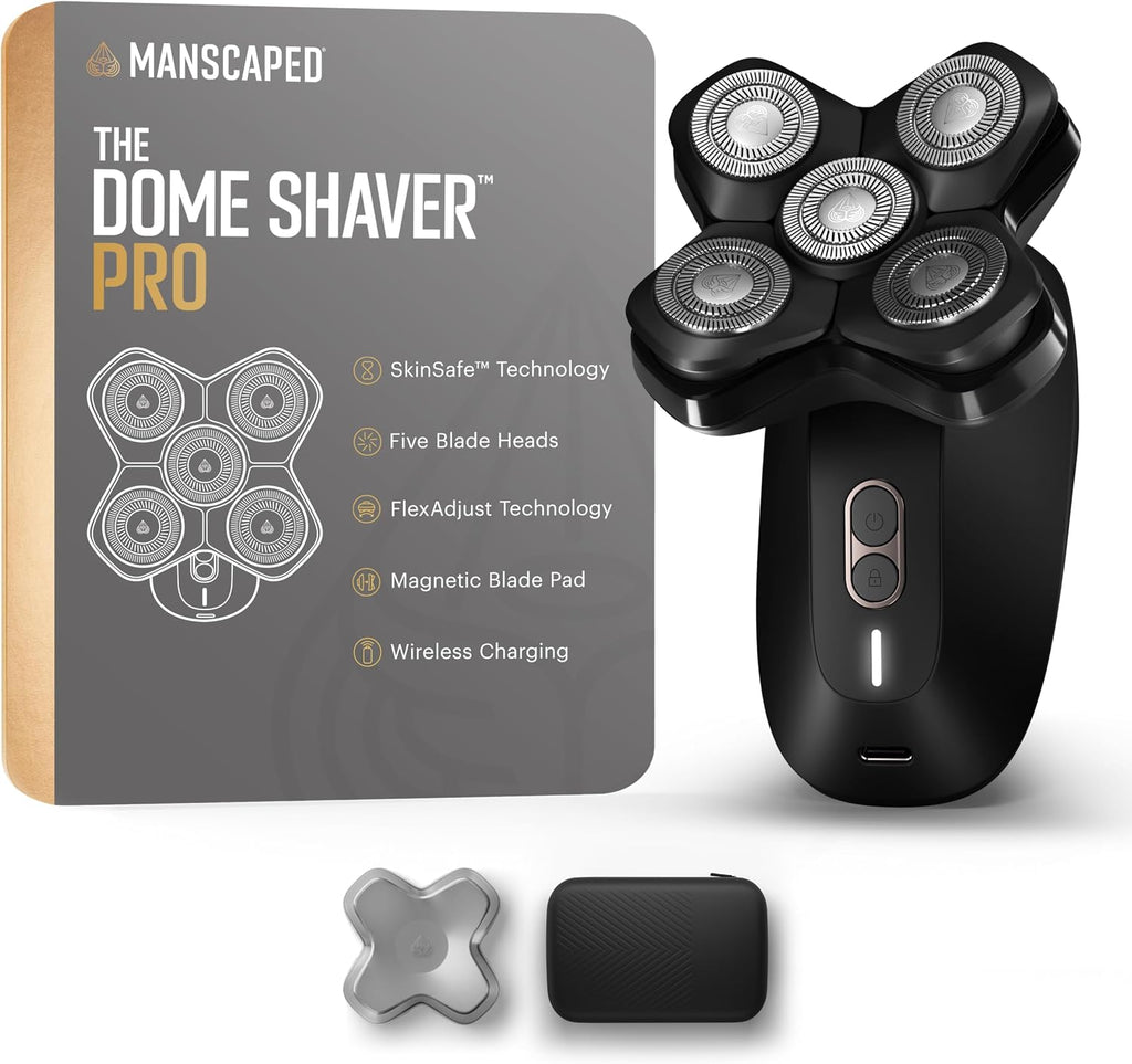 MANSCAPED® The Dome Shaver™ PRO Head Shaver for Bald Men – Five Rotary Blade Design with SkinSafe® & FlexAdjust Technology, Waterproof, USB-C & Wireless Charging Compatible with Travel Lock