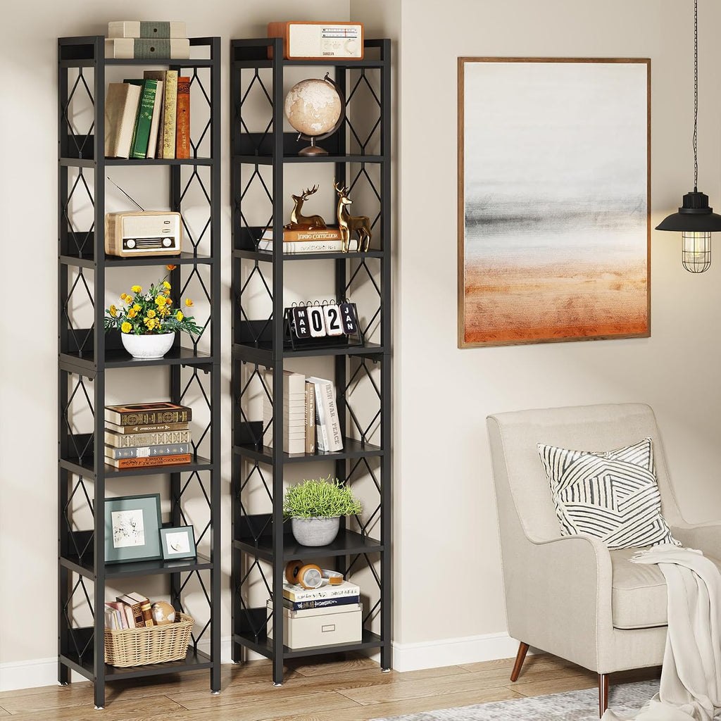 Tribesigns 78.7 Inch Extra Tall Narrow Bookshelf, 7 Tier Skinny Bookcase for Small Spaces, Freestanding Display Shelves, Multifunctional Corner Storage Organizer for Home Office, Black