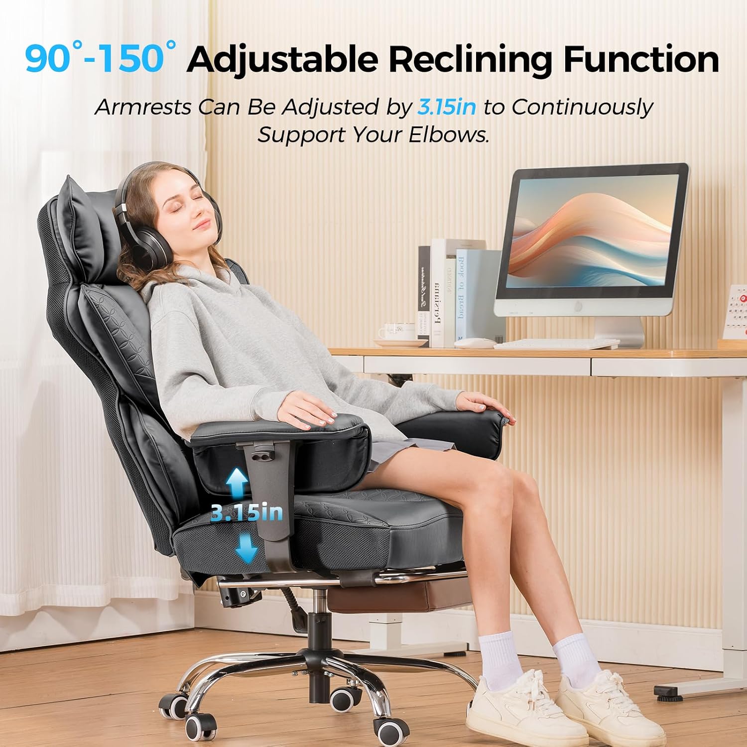 GTPLAYER Big and Tall Gaming Chair 400lbs Heavy Duty Office Chair with Foot Rest & Ergonomic Pocket Spring Lumbar Support, High Back Executive Computer Desk Chair for Lower Back Pain Relief, Gray