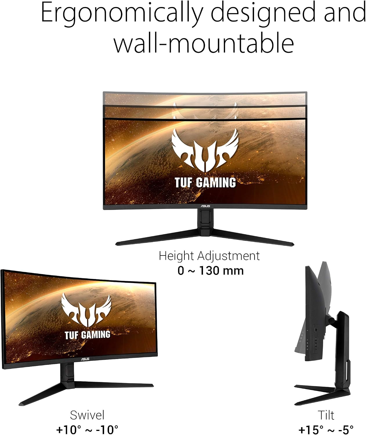 ASUS VG34VQL1B TUF 34 Inch Curved Gaming Monitor - WQHD (3440x1440), 165Hz, 1ms, Extreme Low Motion Blur, FreeSync Premium, Eye Care, Height Adjustable, DisplayHDR 400, DisplayPort, HDMI, USB