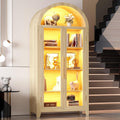 Vlsrka 71' Arched Kitchen Pantry Storage Cabinet with Glass Doors, 5-Tier Display Cabinet for Collectibles, Tall Bookcase with LED Light & Human Sensor, Curio Cabinet with Adjustable Shelf