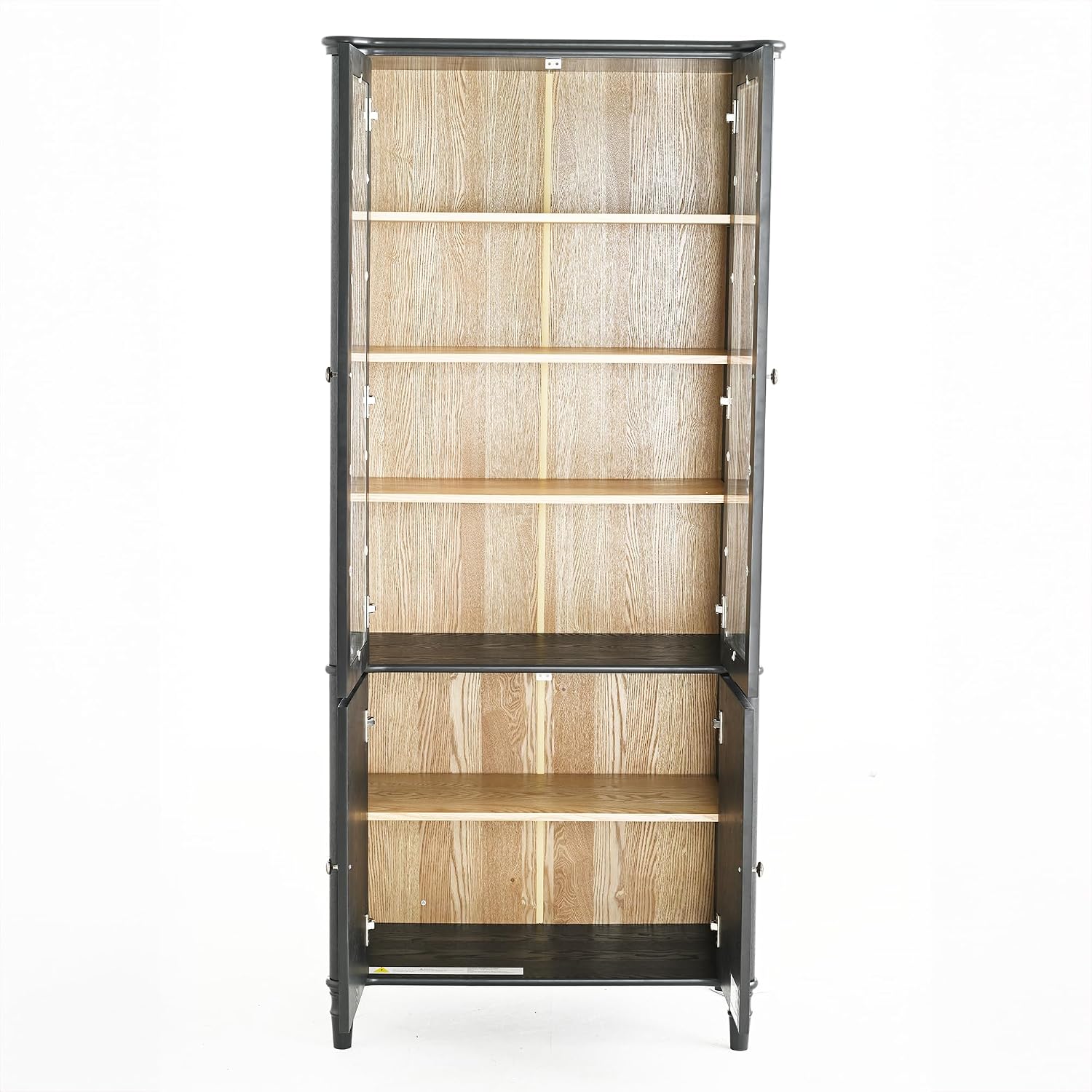 Merax 73.25''H Vintage Display Cabinet with Storage, Mid-Century Modern Pantry Cabinet with Glass Doors, Curio Cabinet for Hallways, Livingroom Kitchen & Office,Black