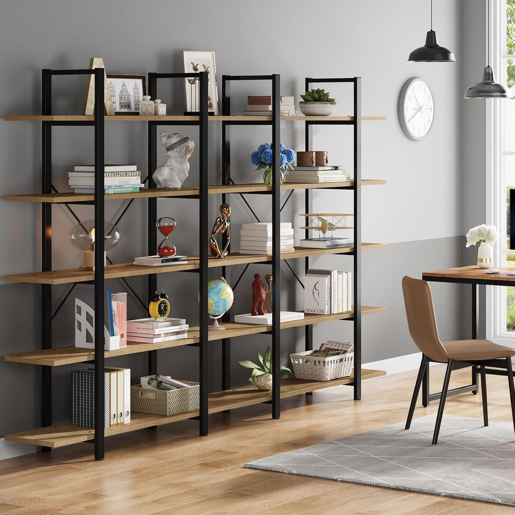 Tribesigns 5-Tier Bookshelf, Vintage Industrial Style Bookcase 72 H x 12 W x 47L Inches (Beige)