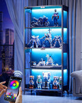 Display Cabinet with Glass Doors, 4-Tier Curio Cabinet, Adjustable Shelves, 60,000 Color Lights for Collectibles, Glass Display Case with App & Remote Control, Bookcase, Storage Cabinet, Black