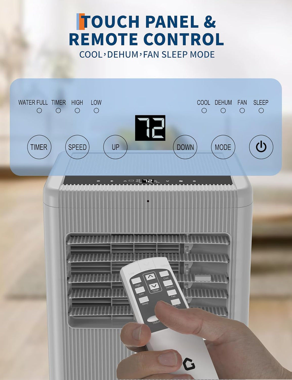 8,000 BTUs Portable Air Conditioner, Portable AC Unit 4 Modes with Cool, Fan, Dehumidifier, Sleep Mode, Cools up to 350 Sq. Ft, Full Set Installation Kit, for Bedrooms Offices Use, Black&Grey Cover