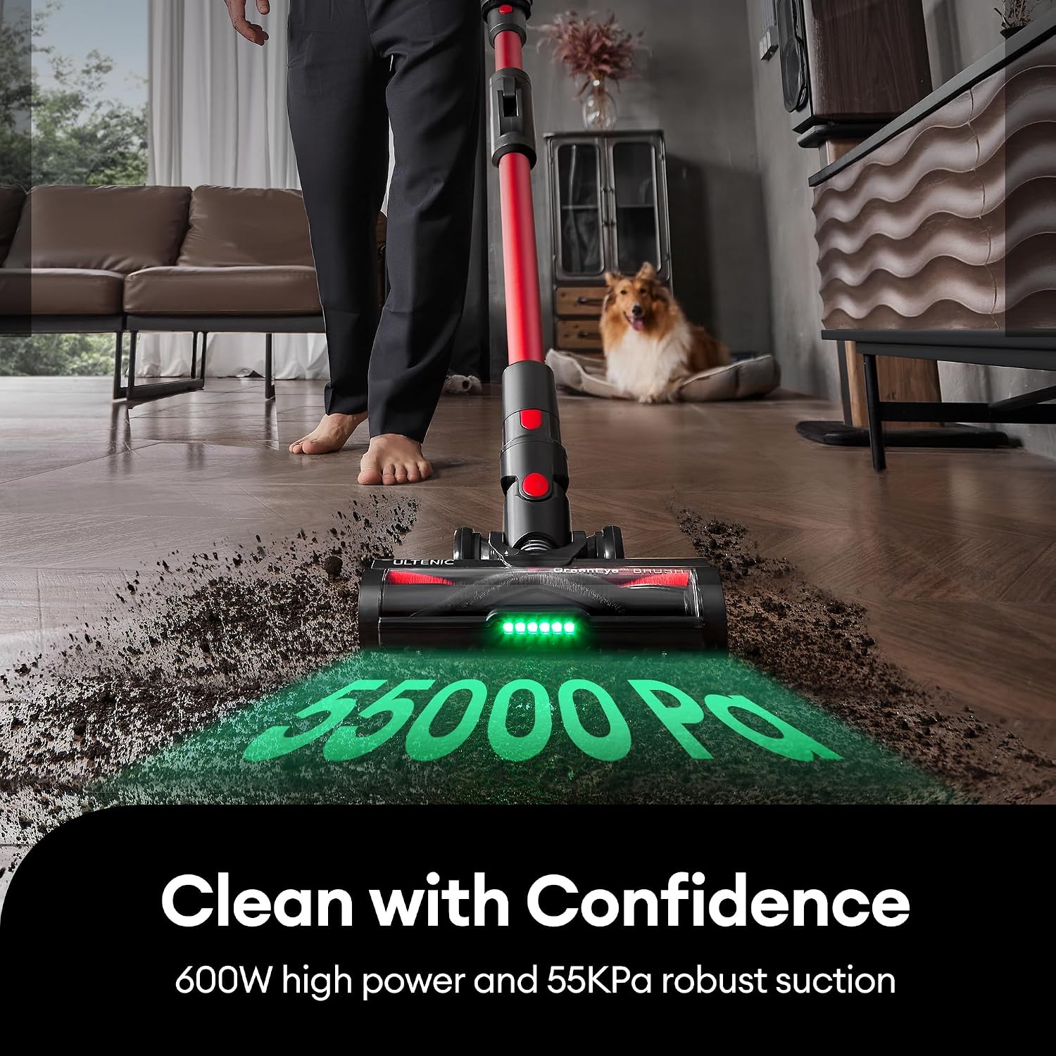 Ultenic Cordless Vacuum Cleaner, 600W 55Kpa 60Mins Vacuum Cleaners for Home, with 180°Bendable Wand, Anti-Tangle Brush, Charging Dock, Stick Vacuum Cordless for Pet Hair/Carpet/Floor/Car