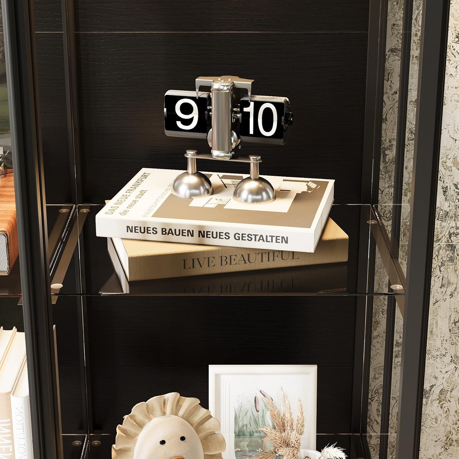 Tall Glass Display Cabinet with Glass Shelving & Sliding Doors, Trophy Case Glass Cabinet with Spotlights Black 39.4'W x 19.7'D x 75.2'H