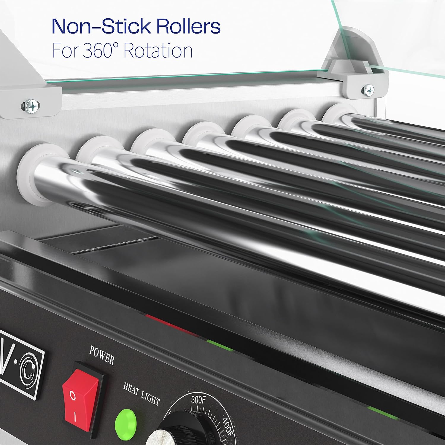 VIVO Electric 18 Hot Dog 7 Roller Grill Warmer, Stainless Steel, Commercial and Household 900W Machine with Cover, HOTDG-V207