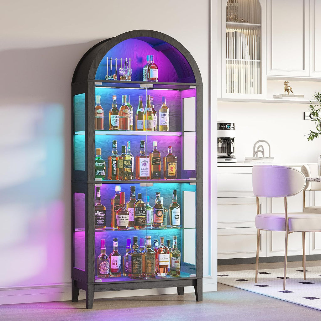 WOOVIVS Glass Display Cabinet with RGB Lights, 69' Tall Curio Cabinet with Rebound Tempered Glass Door, 5-Tier Adjustable Display Case for Living Room (Black)