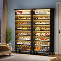 Tribesigns Narrow Tall Shoe Cabinet with LED Lighting, 9-Tier 30 Pairs Freestanding Shoes Storage Cabinet, Wood Shoe Organizer Cabinet with Solid Wooden Legs for Entryway (2, Black)