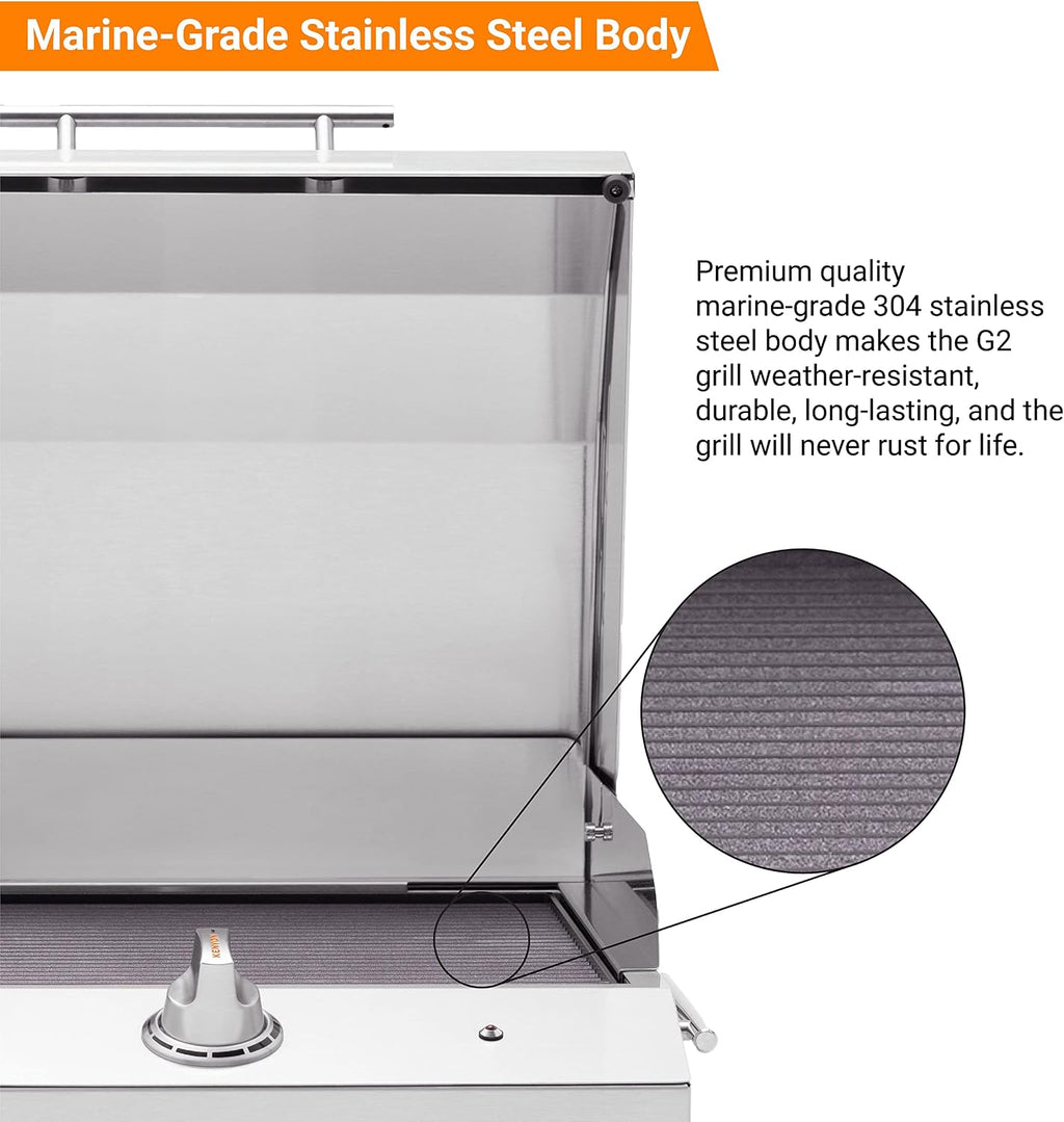 Kenyon G2 Portable Tabletop Electric Grill, 1440W Single Burner, Stainless Steel Body, Cast Aluminum Grate, UL Approved Grill For Indoor And Outdoor Use, Removable Lid, Dishwasher Safe, 120Volts