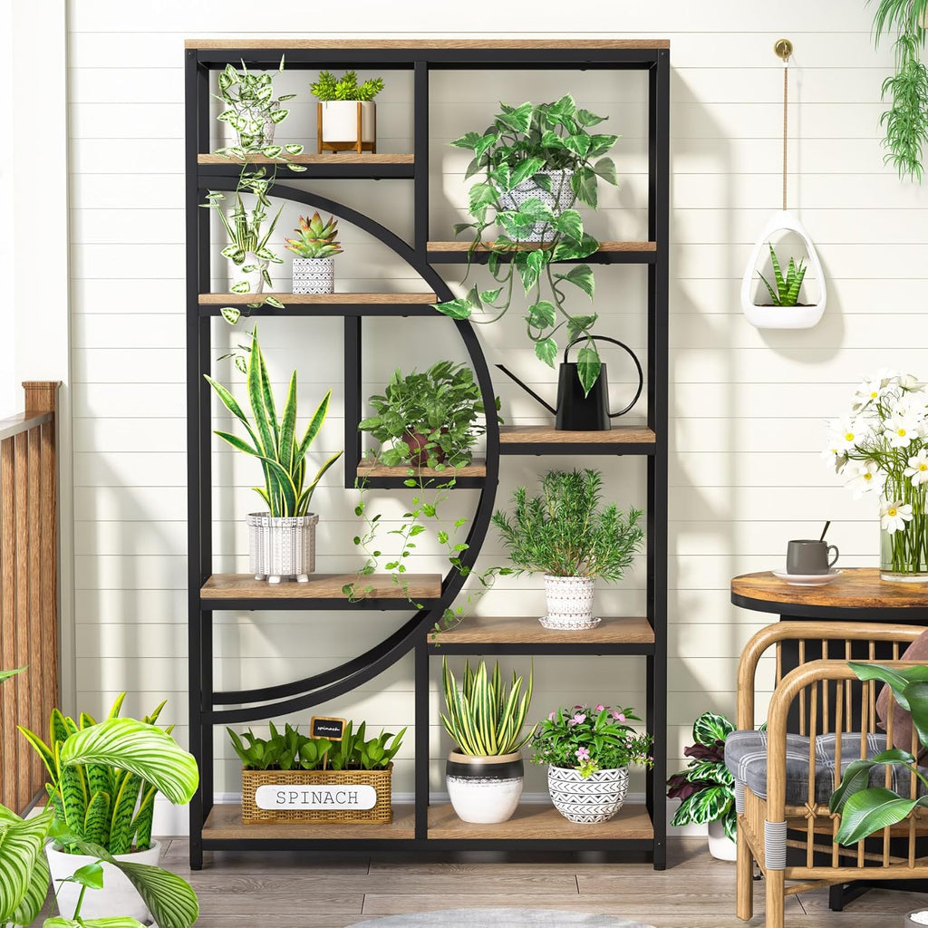 Tribesigns Bookshelf Industrial 5 Tier Etagere Bookcase, Freestanding Tall Bookshelves Display Shelf Storage Organizer with 9-Open Storage Shelf for Living Room, Bedroom (Light Oak)