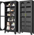 PAOFIN 75' H Locking Display Cabinet with Glass Door, Metal Curio Cabinets with 5 Adjustable Shelves, Tall Liquor Cabinet Display Case for Living Room, Wine, Clinic, Home - Assembly Required Black