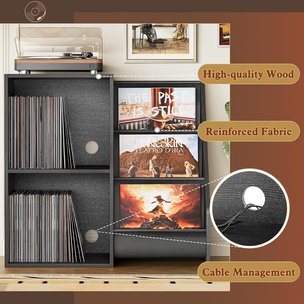 Record Player Stand,Turntable Stand with Vinyl Record Storage,Record Player Table with Vinyl Display Holder Shelf,Record Player Cabinet with 220 Albums Organizer,Media Console Cabinet for Stereo Audio