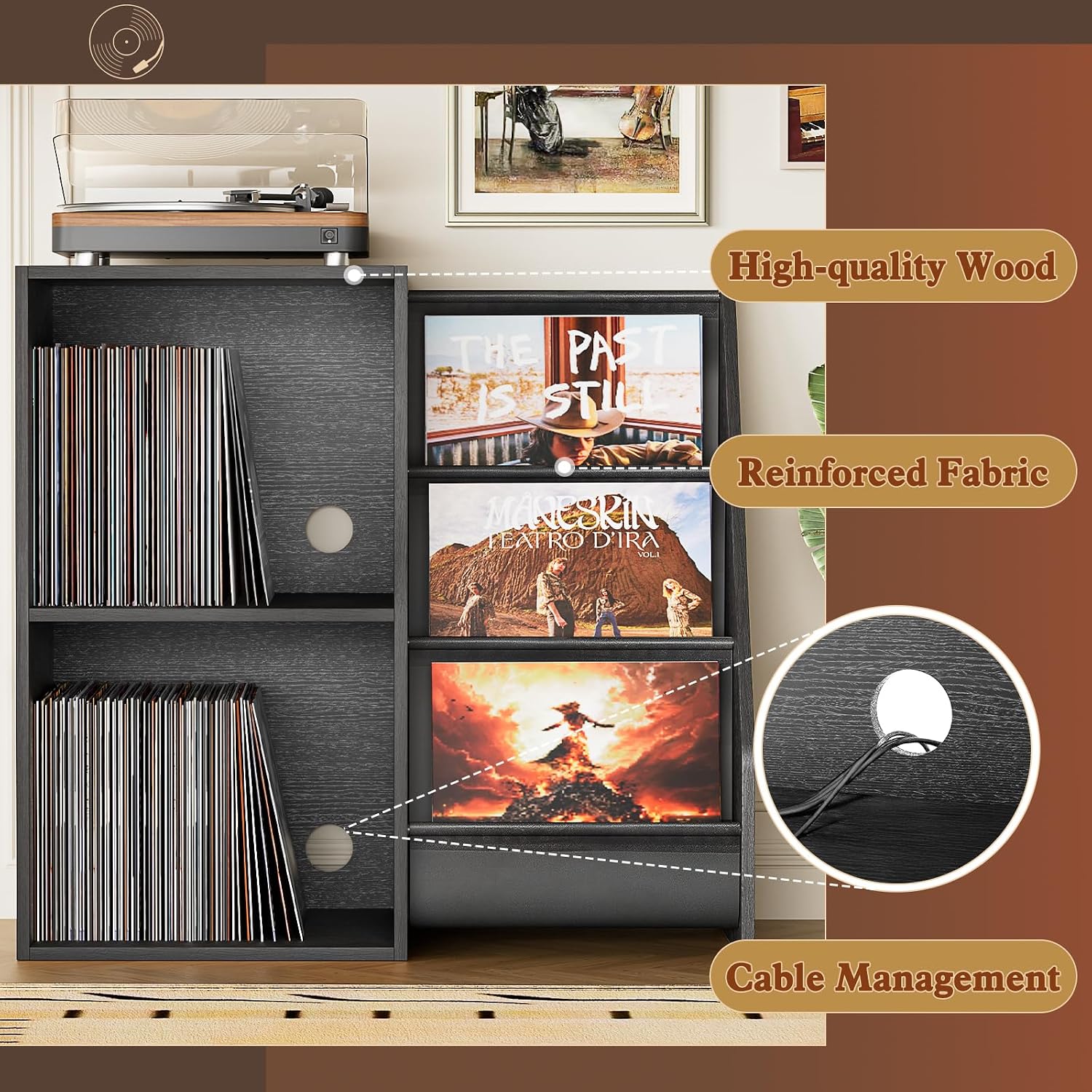 Record Player Stand,Turntable Stand with Vinyl Record Storage,Record Player Table with Vinyl Display Holder Shelf,Record Player Cabinet with 220 Albums Organizer,Media Console Cabinet for Stereo Audio