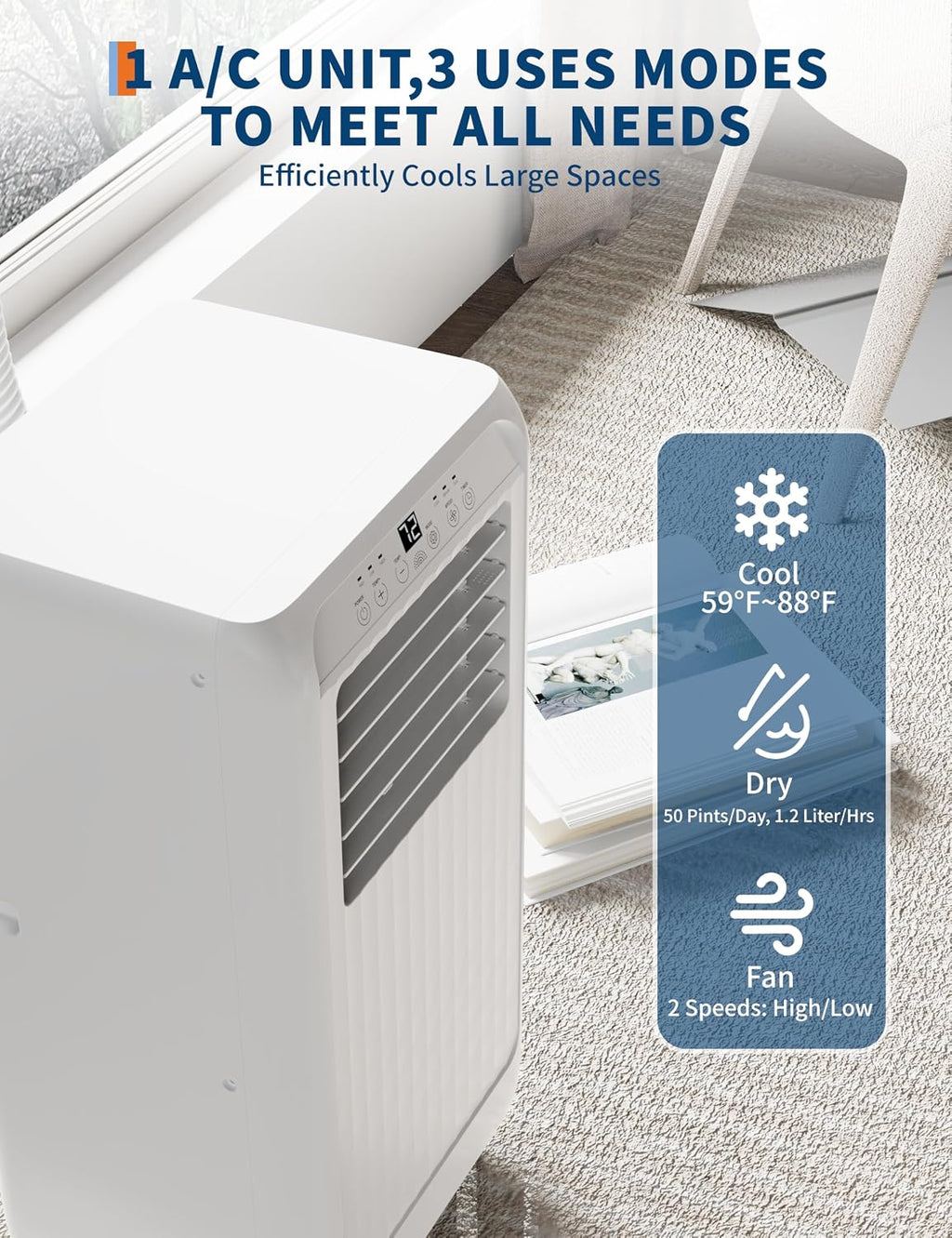 GarveeTech 8,000 BTUs Portable Air Conditioner, 3 in-1 Quiet Room AC, High Efficiency, Portable AC Unit With Fast Cooling/Energy Saving/Remote Control 24H Timer, Cools Up to 350 Sq. Ft.