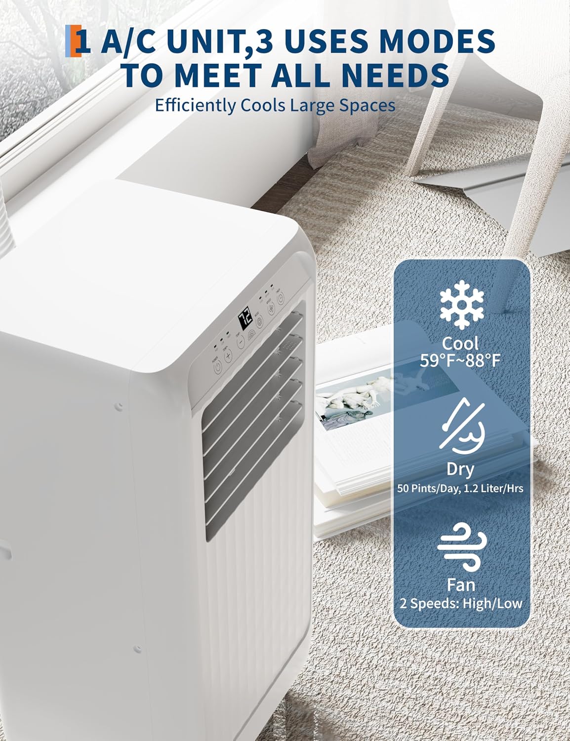 GarveeTech 8,000 BTUs Portable Air Conditioner, 3 in-1 Quiet Room AC, High Efficiency, Portable AC Unit With Fast Cooling/Energy Saving/Remote Control 24H Timer, Cools Up to 350 Sq. Ft.