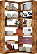 IRONCK Corner Bookshelf 6-Tier L-Shaped Industrial Corner Bookcase with Side Baffles, Large Storage Display Shelf for Living Room, Home Office