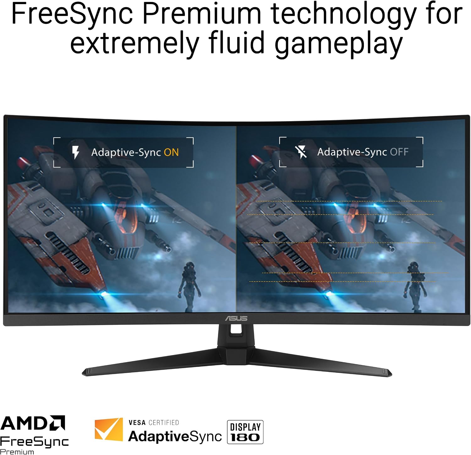 ASUS TUF Gaming 34' Ultra-Wide Curved Monitor (VG34VQ3B) – 21:9 QHD (3440x1440), 180Hz, 1ms, Extreme Low Motion Blur Sync, FreeSync Premium, Speaker, 90% DCI-P3, DisplayWidget Center, 3 yr Warranty