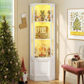 Verano Garden Corner Display Cabinet with Glass Doors, 65' Curio Cabinet w/Multi-Color LED Lights, 4-Tier Lighted Storage Display Case for Collectibles, Showcase Cabinet for Living/Game Room (White)