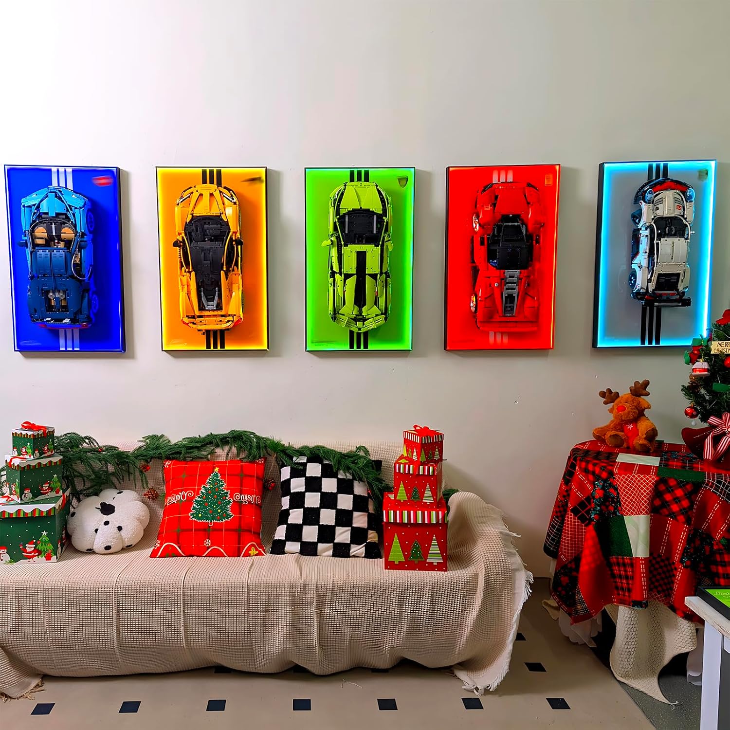 Display Wallboard with RGB LED Lights Compatible with Lego Technic Porsche 911 RSR Race Car Model Building Kit 42096 - Adult Collectibles Wall Mount for Home or Office Décor (No Car Included)