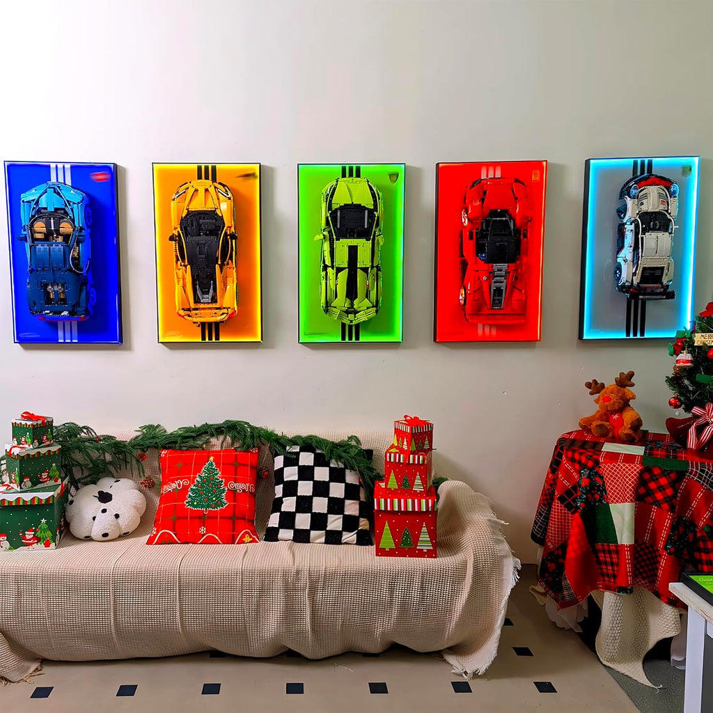Display Wallboard with RGB LED Lights Compatible with Lego Technic Bugatti Chiron 42083 Race Car Building Kit and Engineering Toy - Adult Collectibles Wall Mount for Home or Office Décor