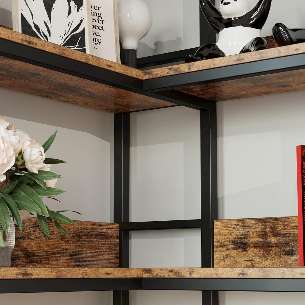 IRONCK Corner Bookshelf 6 Tiers, Industrial Corner Bookcase with Baffles Etagere, L Shaped Bookshelves with Metal Frame, Corner Shelf Storage Rack for Living Room Home Office