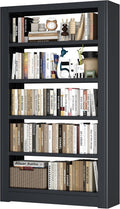Large Metal Bookcase, 69' Modular Bookshelf with Storage, 5 Tier Bookcase with Adjustable Shelves, Extra Tall Book Shelves, Modern Book Case for Library, Office, Entryway, Living Room（Black）
