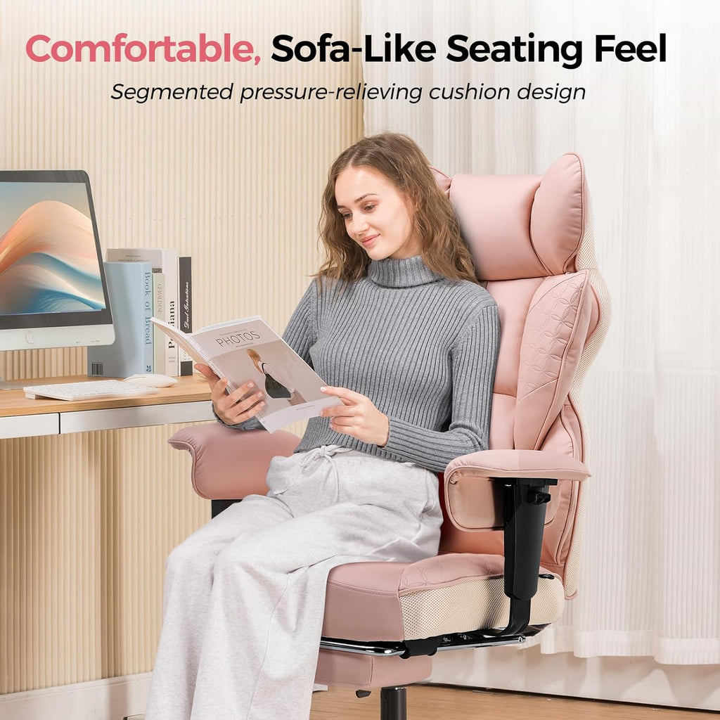 GTPLAYER Big and Tall Gaming Chair 400lbs Heavy Duty Office Chair with Foot Rest & Ergonomic Pocket Spring Lumbar Support, High Back 3D Saddle Shaped Cushion for Back Pain Relief, Pink