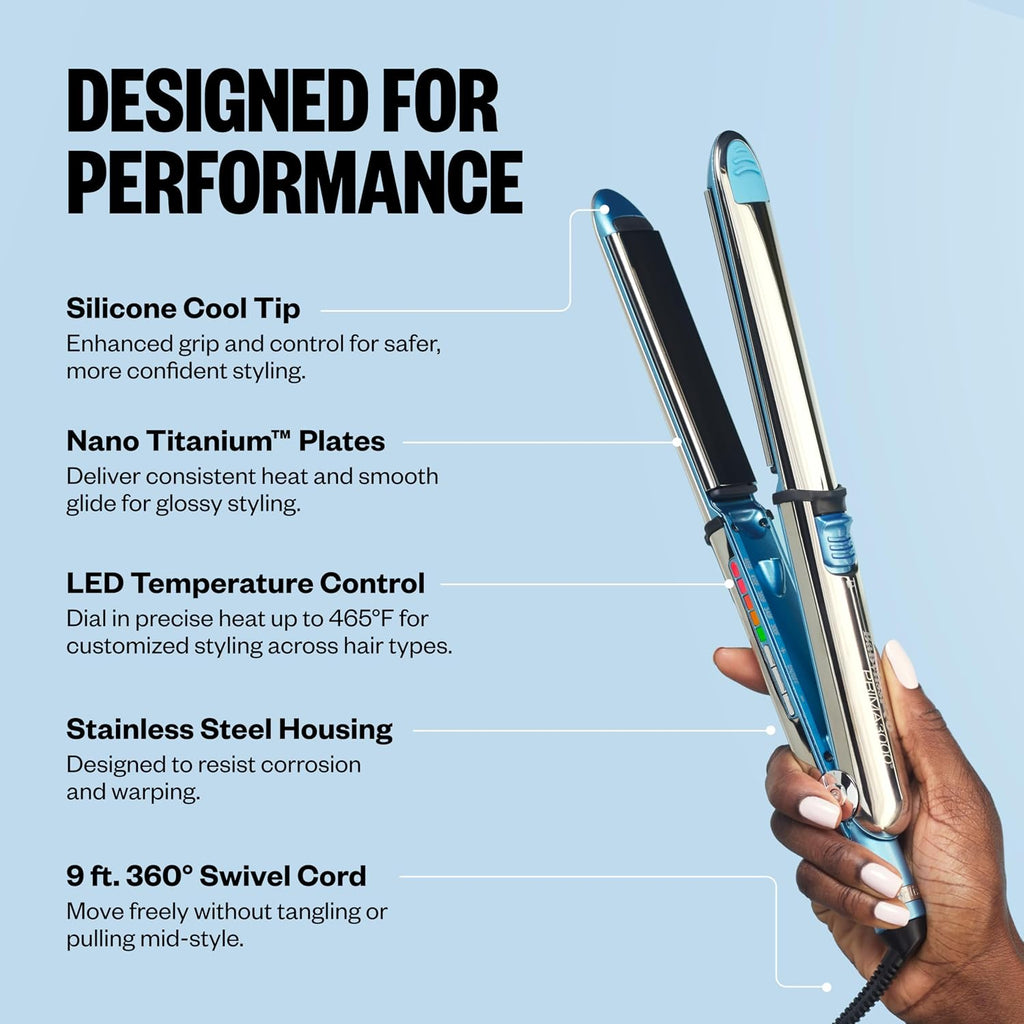 BaBylissPRO Nano Titanium Prima Ionic Hair Straightener – Professional Flat Iron & Curling Iron in One for Stylists, Pro Styling Hair Tool