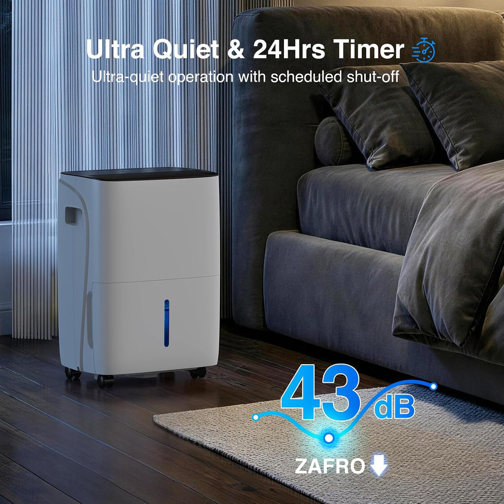 ZAFRO 6000 Sq.Ft Dehumidifiers for Home and Basement with Drain Hose, Energy Saving Max 120 Pints Dehumidifier with Auto or Manual Drainage, Auto Defrost, Three Modes, 24Hrs Timer