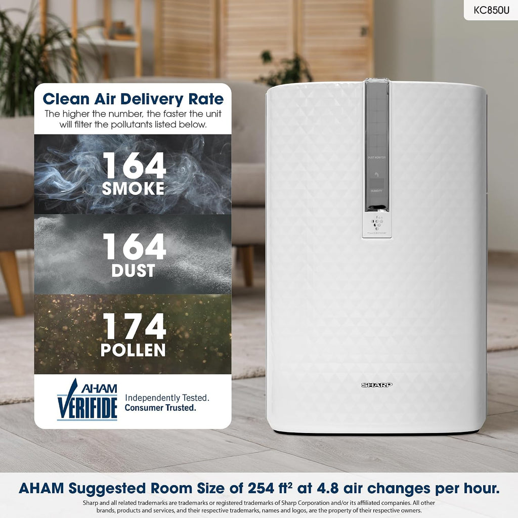 SHARP Air Purifier with Humidifier Combo – Covers up to 1,230 sqft in one hour, True HEPA Filter Air Purifier for Medium Rooms, Home Nursery, Dust, Smoke, Pollen - KC850U
